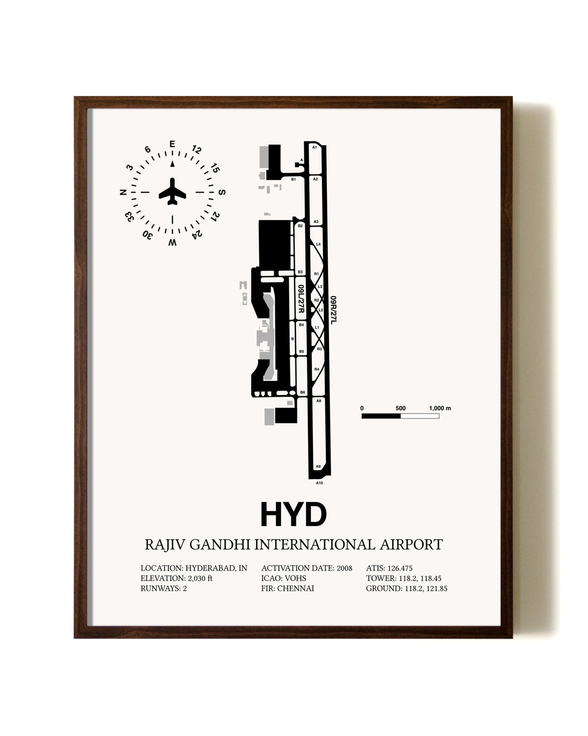 Rajiv Gandhi International Airport aviation print in walnut frame