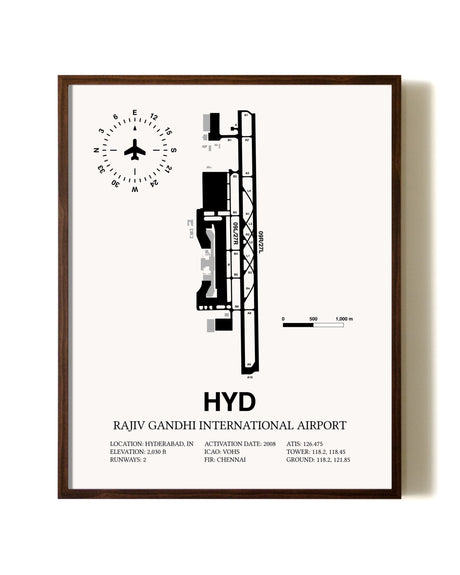 Rajiv Gandhi International Airport aviation print in walnut frame