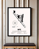 McAllen International Airport framed poster displayed in an airplane hangar