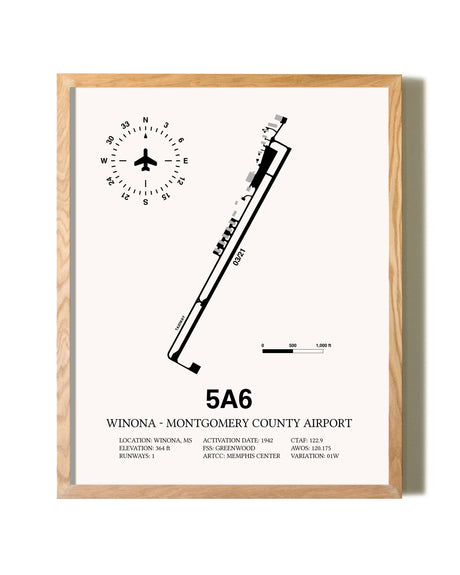 Winona - Montgomery County Airport framed print in natural wood frame