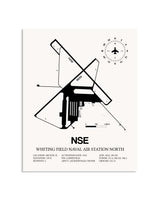 Gray Whiting Field Naval Air Station North framed poster displayed in an airplane hangar