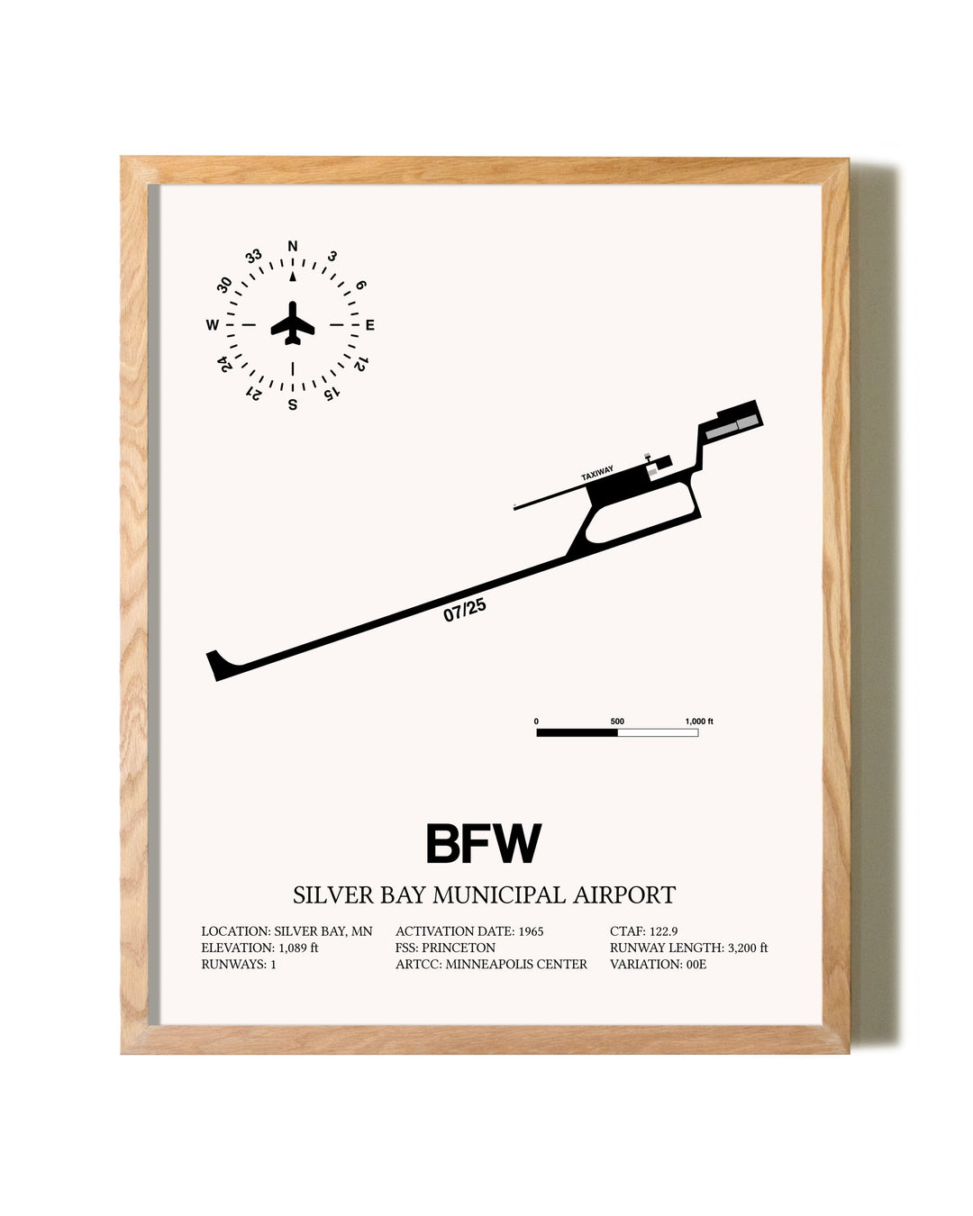 Silver Bay Municipal Airport framed print in natural wood frame
