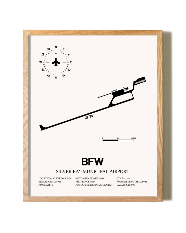 Silver Bay Municipal Airport framed print in natural wood frame
