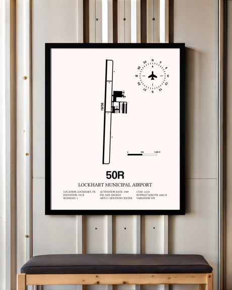 Lockhart Municipal Airport framed poster displayed in an airplane hangar