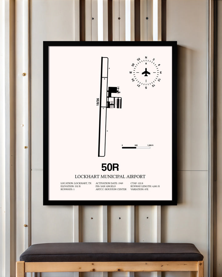 Lockhart Municipal Airport framed poster displayed in an airplane hangar