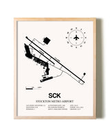 Stockton Metro Airport framed wall art in white frame