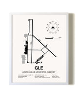 Gainesville Municipal Airport airport map poster in oak frame