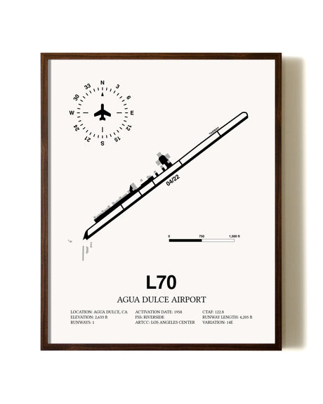 Agua Dulce Airport aviation print in walnut frame