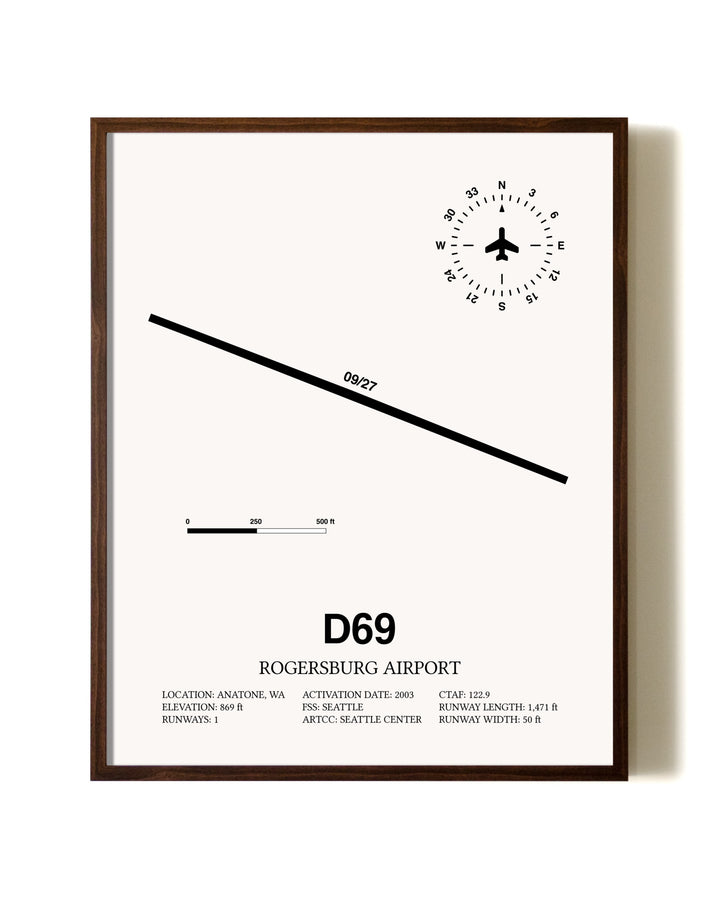 Rogersburg Airport aviation print in walnut frame