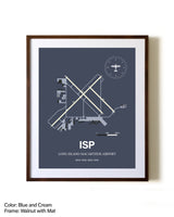 Long Island Mac Arthur Airport aviation print in walnut frame with mat