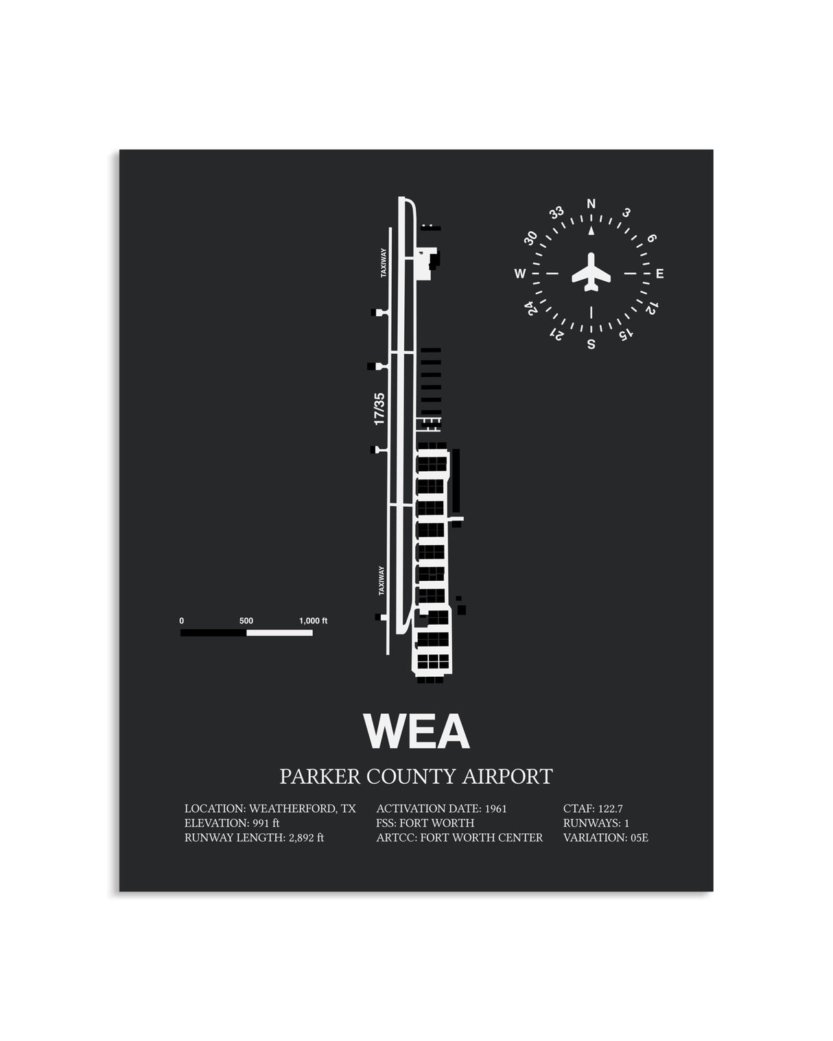 Gray Framed Parker County Airport layout wall art poster