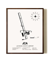 Jackson County Airport aviation print in walnut frame