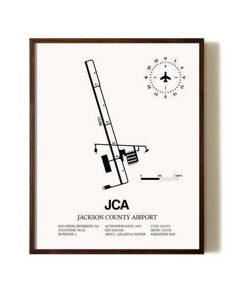 Jackson County Airport aviation print in walnut frame