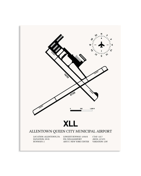 Gray Allentown Queen City Municipal Airport framed poster displayed in an airplane hangar