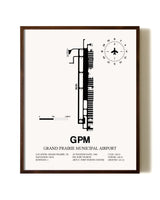 Grand Prairie Municipal Airport aviation print in walnut frame