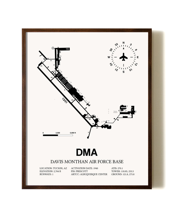 Davis Monthan Air Force Base aviation print in walnut frame