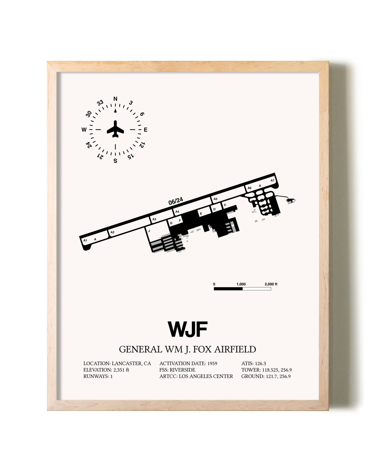 General William J. Fox Airfield framed wall art in white frame
