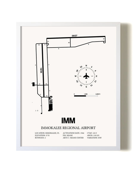 Immokalee Regional Airport airport map poster in oak frame