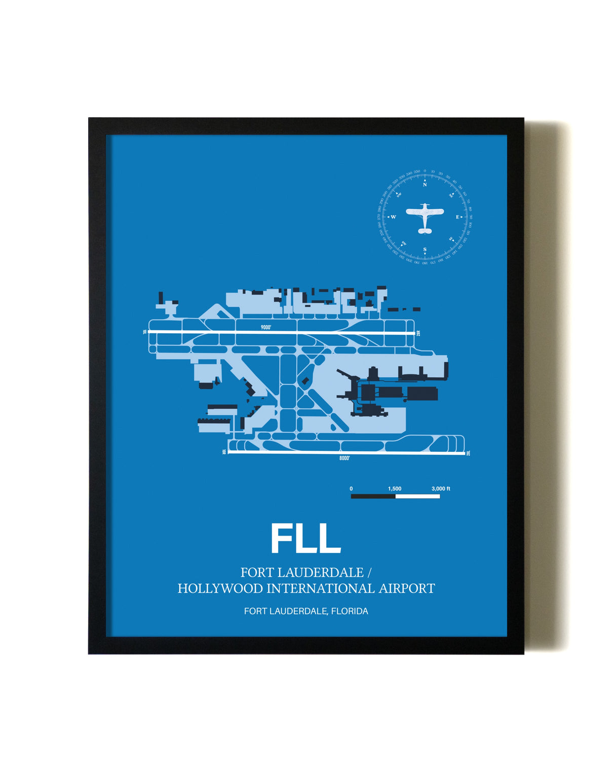Sky Blue Fort Lauderdale/Hollywood International Airport aviation wall décor in black wood frame