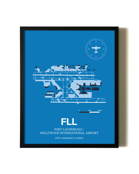Sky Blue Fort Lauderdale/Hollywood International Airport aviation wall décor in black wood frame