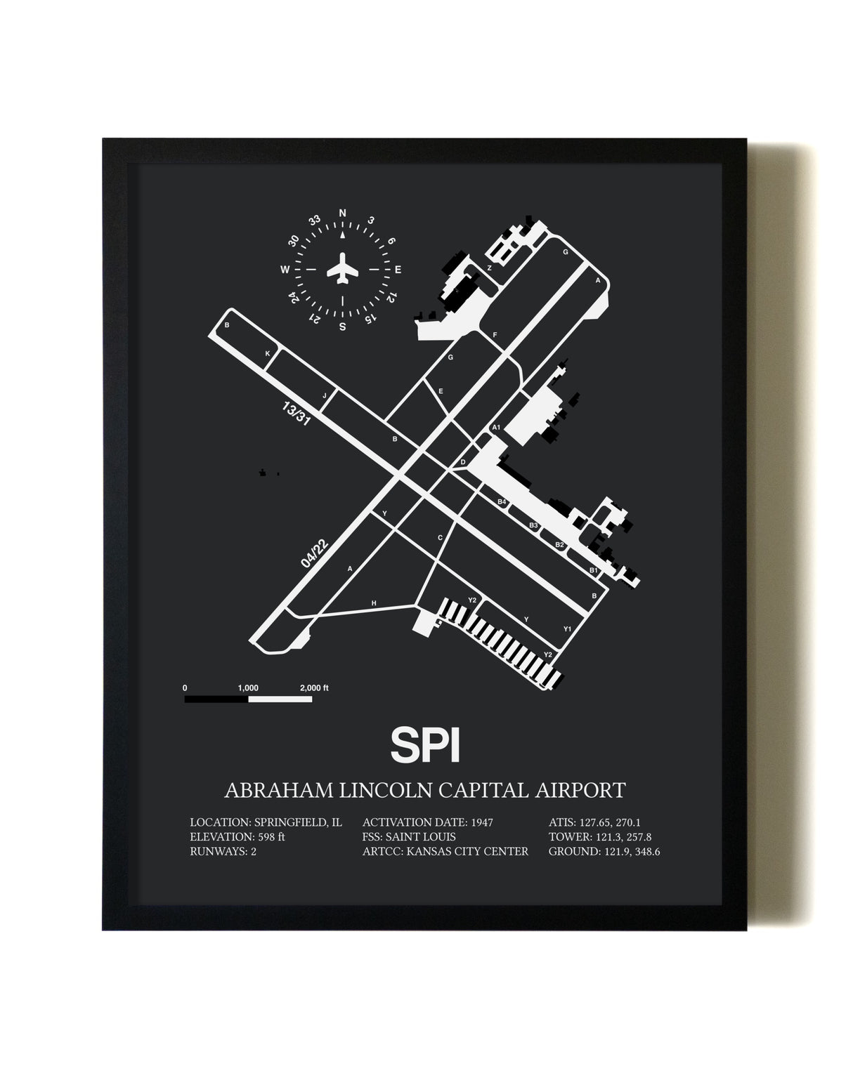Unframed Abraham Lincoln Capital Airport map print poster