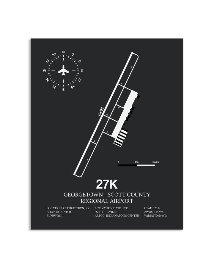 Gray Framed Georgetown - Scott County Regional Airport layout wall art poster