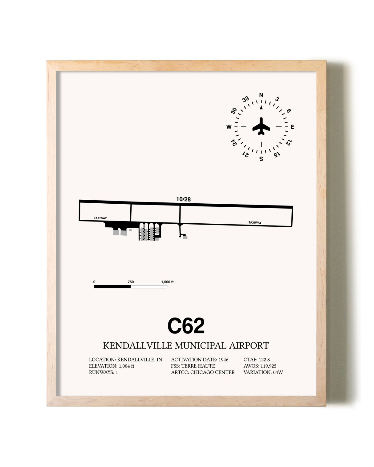Kendallville Municipal Airport framed wall art in white frame