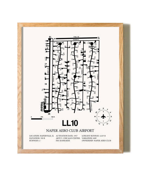 Naper Aero Club Airport framed print in natural wood frame