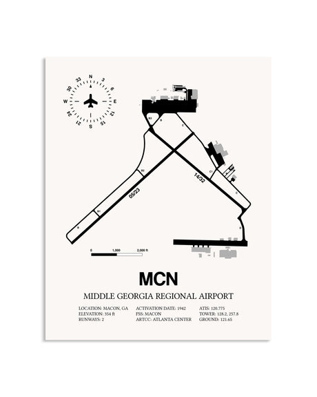 Gray Middle Georgia Regional Airport framed poster displayed in an airplane hangar