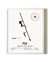 Sherman Army Airfield airport map poster in oak frame