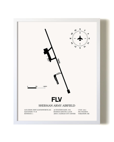 Sherman Army Airfield airport map poster in oak frame