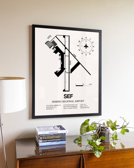 Sebring Regional Airport aviation wall décor in black wood frame