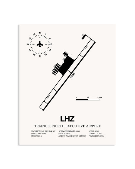 Gray Triangle North Executive Airport framed poster displayed in an airplane hangar