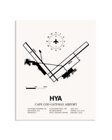 Gray Cape Cod Gateway Airport framed poster displayed in an airplane hangar