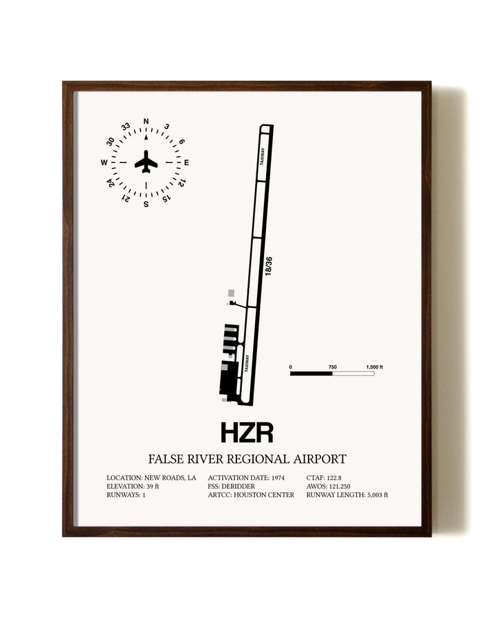 False River Regional Airport aviation print in walnut frame