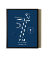 Aviation Blue Framed DuPage Airport layout wall art poster