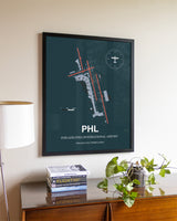 Framed Philadelphia International Airport layout wall art poster