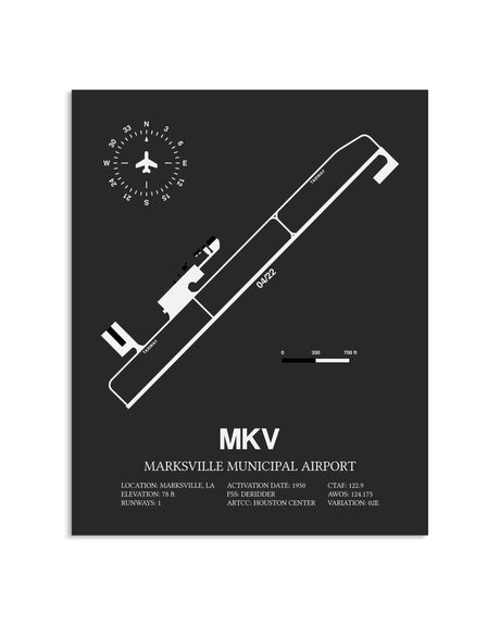 Gray Framed Marksville Municipal Airport layout wall art poster