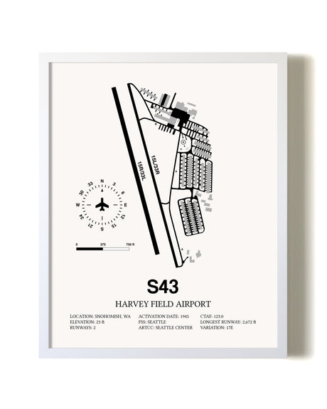 Harvey Field Airport airport map poster in oak frame