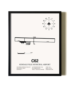 Framed Kendallville Municipal Airport wall art poster in black frame