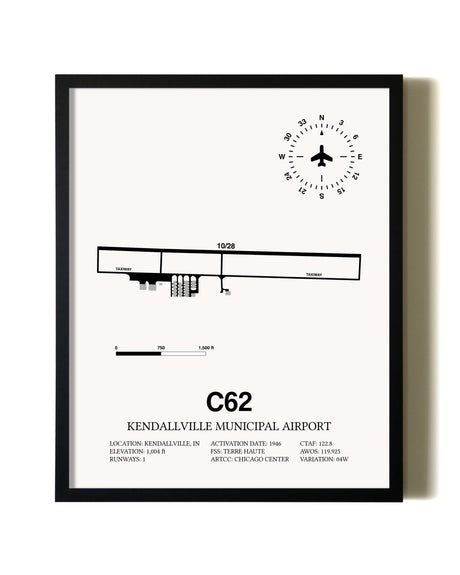 Framed Kendallville Municipal Airport wall art poster in black frame