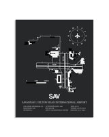 Gray Framed Savannah / Hilton Head International Airport layout wall art poster