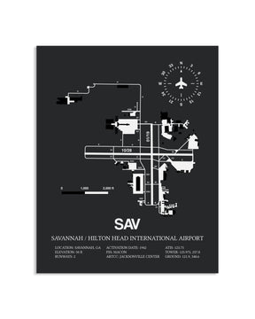 Gray Framed Savannah / Hilton Head International Airport layout wall art poster
