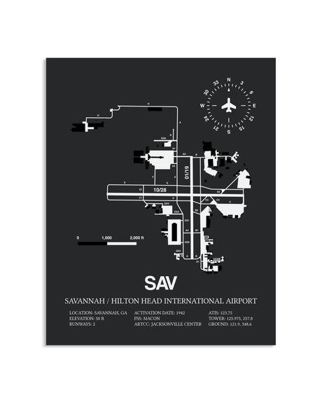 Gray Framed Savannah / Hilton Head International Airport layout wall art poster