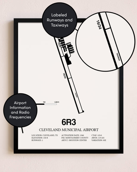 Framed Cleveland Municipal Airport layout wall art poster