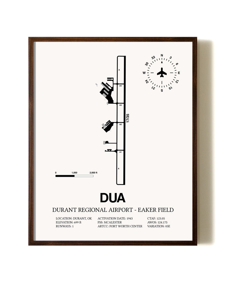Durant Regional Airport-Eaker Field aviation print in walnut frame