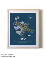 San Francisco International Airport framed print in natural wood frame with mat