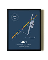 Blue and Yellow Framed Greenwood Lake Airport wall art poster in black frame