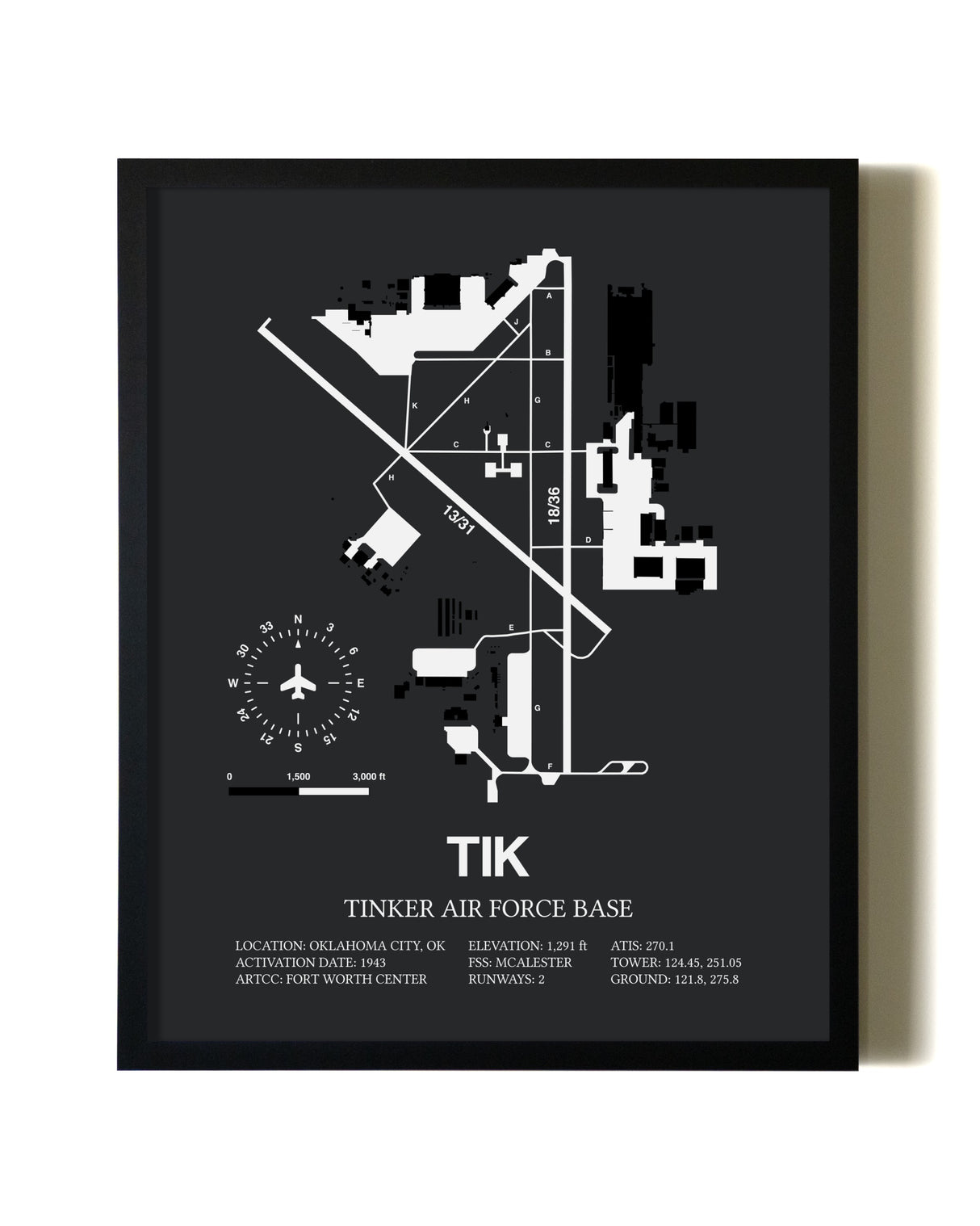 Unframed Tinker Air Force Base map print poster