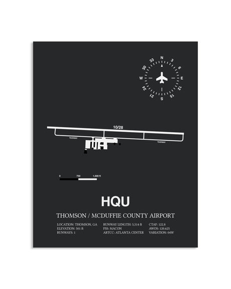 Gray Framed Thomson / McDuffie County Airport layout wall art poster